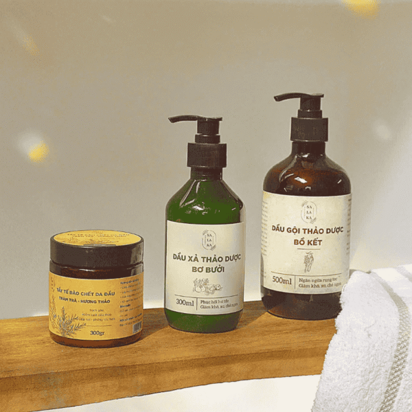 Combo Gội Xả Bồ Kết Bơ Bưởi Tặng 1 Muối Tẩy Da Chết Da Đầu