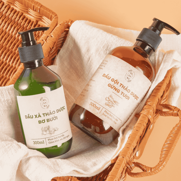 Bộ Gội Xả Gừng Tươi 500ML – Bơ Bưởi 300ML Giảm Bết Dầu, Hết Ngứa Da Đầu, Tóc Chắc Khoẻ, Thảo Dược SALAKA