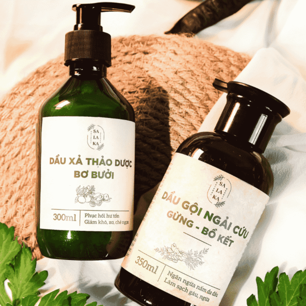 Bộ Gội Xả Ngải Cứu 500ML – Bơ Bưởi 300ML  Làm Sạch Gàu Ngứa, Ngừa Nấm, Mọc Tóc, Giảm Rụng, Tơi Phồng SALAKA